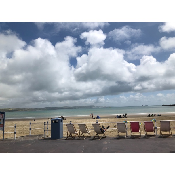 Deckchairs on Weymouth Beach Photographic Poster